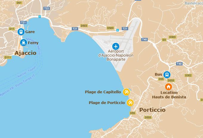 Localisation des Hauts deBenista dans le Golfe d'Ajaccio